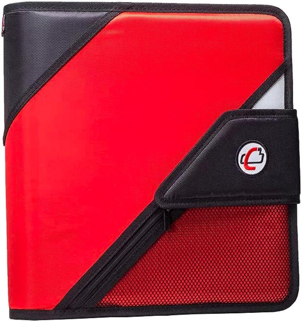 Case-it The Open Tab Velcro Opening Binder - 2 Inch O-Rings - 5 Color Tab Expanding File Folder - Multiple Pockets - 400 Sheet Capacity - Red S-826-A