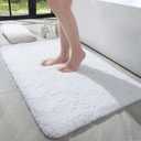 LOCHAS Bathroom Rug 36x24 Inch, Soft Thick Absorbent Microfiber Bath Rugs for Bathroom, Machine Washable, Shaggy Plush Non Slip Bath Mat for Tub, Shower Floor, Quick Dry Mats, White