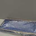 MAONAME Blue Bathroom Tray, Plastic Vanity Trays with Handles, Small Long Narrow Trays, Perfume Organizer Tray for Dresser, Bathroom Accessories, 13.8" x 6" x 1.58"