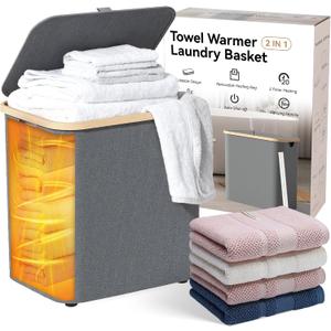 2-in-1 35L Towel Warmer & 46L Laundry Basket, Foldable Towel Warmers for Bathroom, Extra Large Blanket Warmers, Auto Shut Off, Fits 3 Oversized 40"X70" Towels, Ideal
