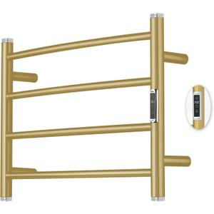Electric Towel Warmer Rack,Heating Towel Warmer,Timer & Temperature Control,Wall-Mounted Plug-in for Bathroom,Gold,Stainless Steel,4-Bar(16.54x23.62x5.51in) (Round-matte Gold With Silver Top)