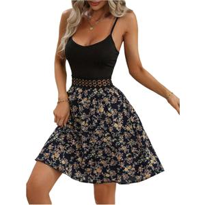 COZYEASE Women's Floral Hollow Flowy Cami Dresses Sweetheart Neck Spaghetti Strap Summer Mini Dress (Multicolor) S