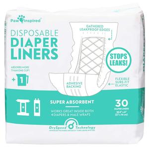 Paw Inspired Dog Diaper Liners | Inserts for Washable Covers, Female Dog Diapers, and Male Dog Belly Bands | Leakproof, Super Absorbent (30 Count)