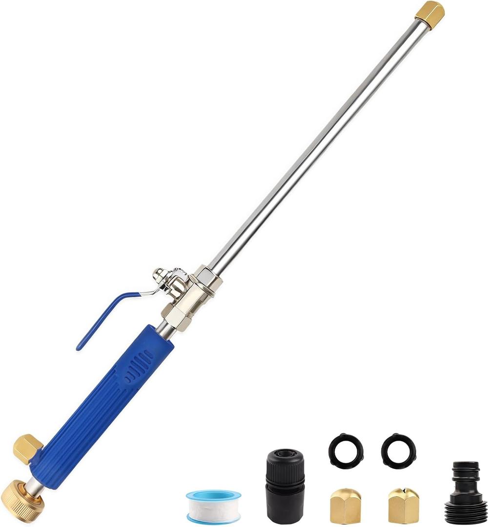 High Pressure Jet Hose Nozzle Attachment WandPower Washer Hydro Nozzle Attachment,Wand Lance for Gutter Patio Car Pet Window Glass Blue