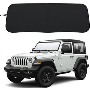 Premium Windshield Sun Shade for 2018-2025 Jeep Wrangler JL JLU & 2020-2025 Jeep Gladiator, Reflective 310T Material Front Window Sun Visor Blocks UV Rays Foldable Sunshade with Storage Pouch