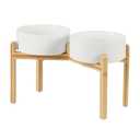 Ceramic Raised Double Bowls Set with Stand, Food & Water Bowls for Large Breed Dogs, Weighted Dog Dishes, Pet Bowl(8.2'',60OZ, White)