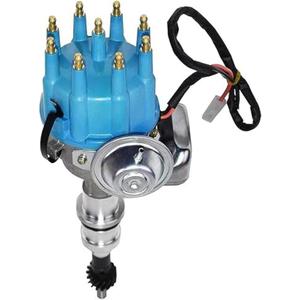 A-Team Performance Ready to Run Distributor - Blue Cap, 5.0 HO Small Block Windsor V8-2-Wire Setup & Distributor Cap Rotor Kit - Compatible with Ford Windsor V8 (221,260,289,302)