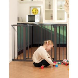 Babelio Metal Baby Gate, PressGuard P7, 29-48" Auto Close Easy Install Pet Gate, Extra Wide Walk Thru Child Safety Gate, Pressure Mounted Dog Gate for Doorways and Stairs, Brown
