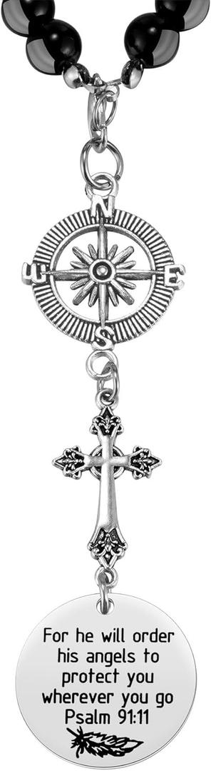 Cross Car Charm, for He Will Order His Angels to Protect You Wherever You Will Go, Rear View Mirror Car Charm, Psalm 91:11, Bible Verse, Religious Gifts for Women
