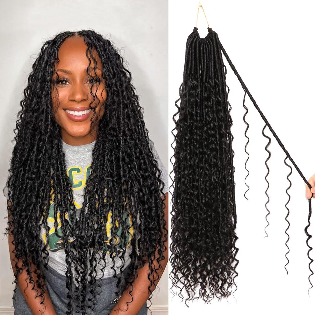 8 Packs Goddess Faux Locs Crochet Hair24 Inch Boho Soft Locs Crochet Hair for Black Women (#1B, 24 Inch(Pack of 8))
