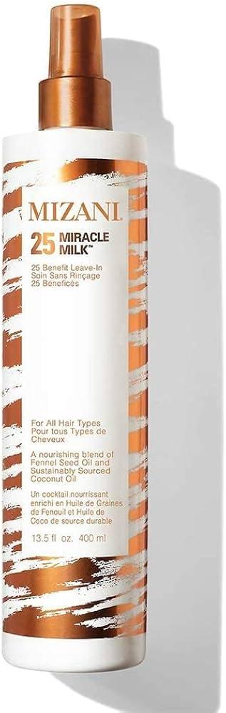 Mizani 25 Benefit Miracle Milk Leavein Conditioner  AntiFrizz Detangler Spray For Hair Shine, Heat Protectant, For Frizzy & Curly Hair, With Coconut Oil, 13.5 Fl Oz