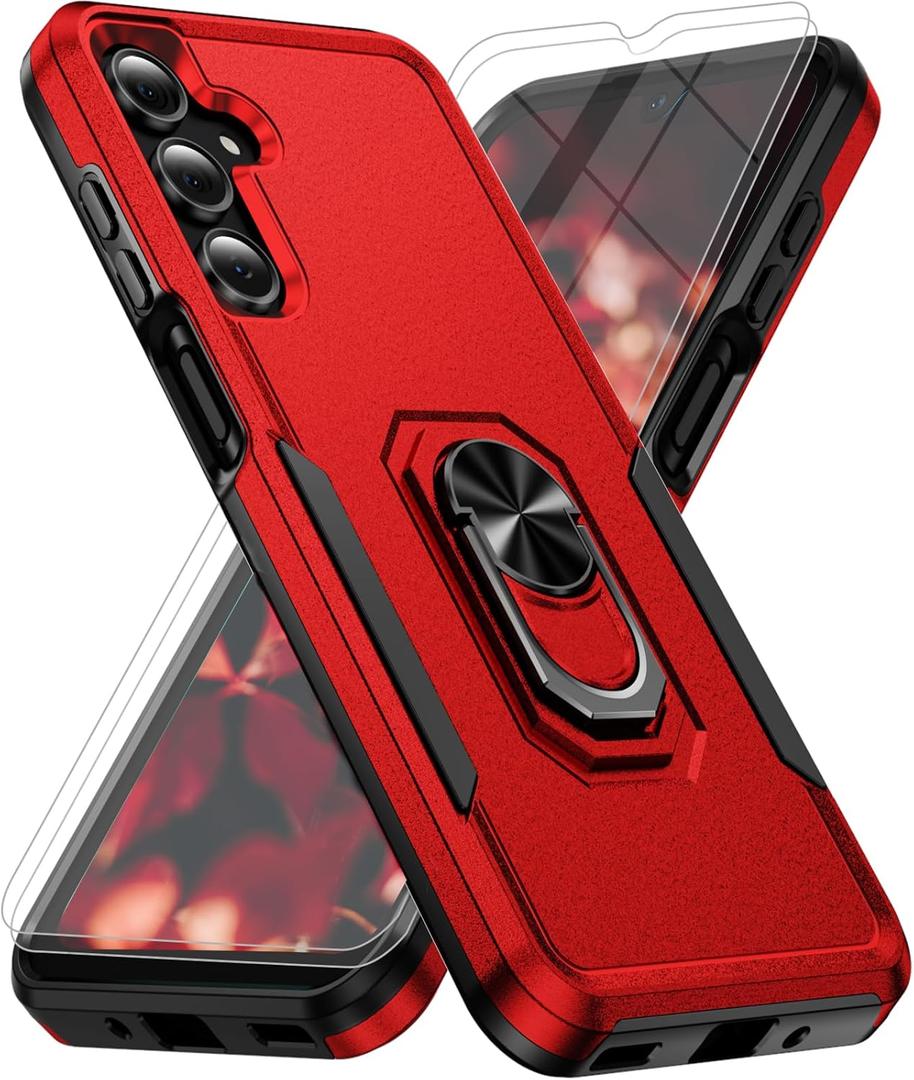 for Samsung Galaxy A26 5G Phone Case [15 FT Military Grade Drop Protection] with 2X Tempered Glass Screen Protector, Heavy-Duty Shockproof Magnetic Kickstand Case for Galaxy A26 5G (Red)