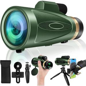 80X100 HD Monocular Telescope, High Powered BAK-4 Prism Compact Monoculars for Adults, Larger Vision Monocular for Bird Watching Hunting Hiking Camping Travelling, Green