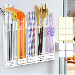 2 x Acrylic Straw Holder for Cabinet Door,Straw Holder Dispenser With 8pcs Double Sided Adhesive Tape,Cabinet Straw Holders Organizer for Counter,Straws Organizer Storage for Kitchen Cupboard(Transparent)