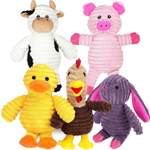 Prime Pets Dog Toys, 5 Pack, Plush Dog Squeaky Toys, Assortment Value Bundle Animal Pet Toy for Small Medium Large Dogs, Stuffed Puppy Chew Toy