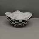 Tiered Serving Bowls Chip and Dip Serving Set with Stand, Ceramic Appetizer Serving Dishes Platters and Trays for Parties Entertaining - Checkered Kitchen Decor (2-Tier Set (Large, Medium), Black and White Pattern)