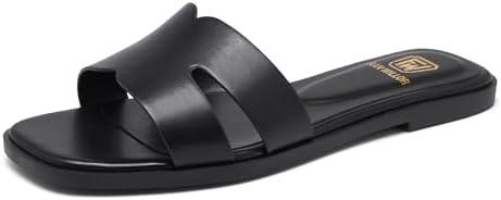 Women's Flat Sandals Dressy Comfortable Slide Sandals Fashion Square Open Toe Slip On Beach Sandals for Summer, Size 8
