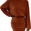 MITILLY Long Sleeve Mini Dress for Women Formal Wedding Party | Long Sleeve Dress, Pullover Turtleneck, Bodycon Ruched, Short Mini Dresses, for Wedding, Cocktail, Prom (M)