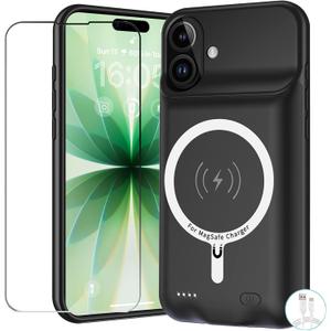 Battery Case for iPhone 17, Upgraded 10000mAh Pack Rechargeable Charger Case Support Carplay with Wireless Charging Compatible for iPhone 17 (6.3 inch) External Battery Charging Cover (Black)