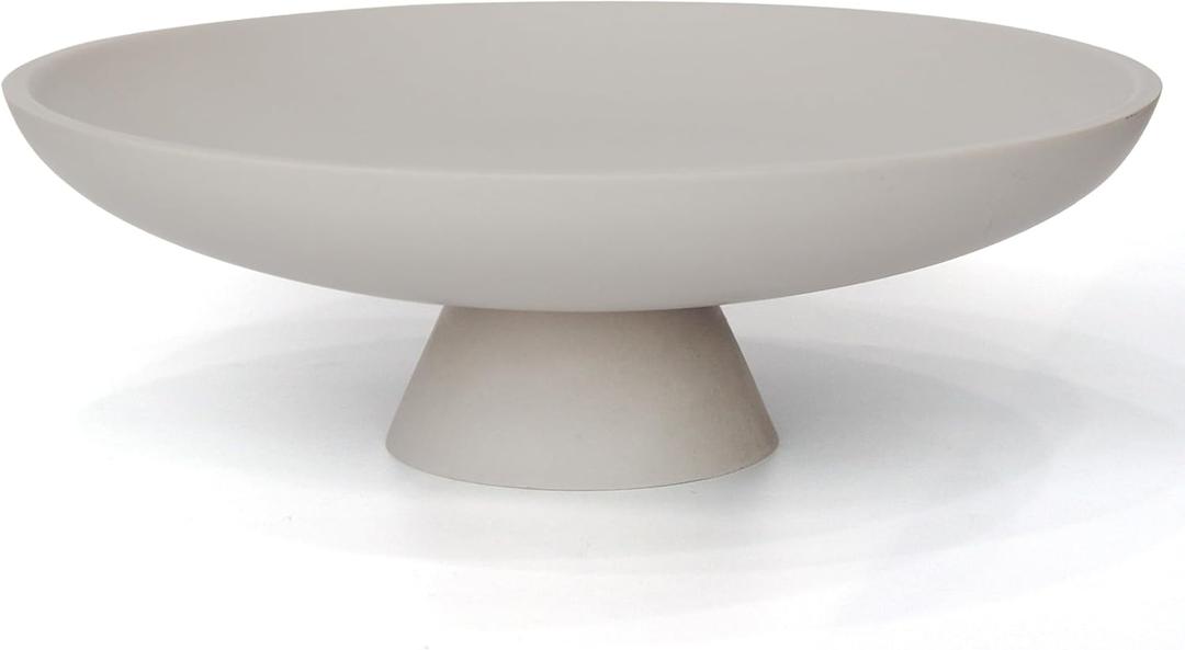 YMXYJM Modern Resin Pedestal Decorative Bowl, Large Fruit Bowl for Kitchen Counter, Stylish Key Bowl for Entryway Table, Grey