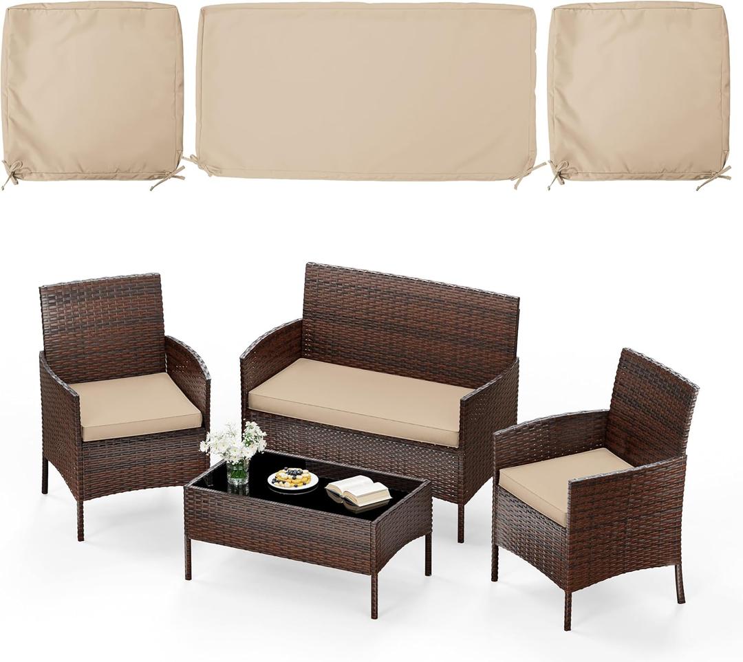 3 Pack of Outdoor Seat Cushion Replacement Set Suitable for 4 Pieces of Wicker Rattan Furniture Terrace Guest Set Sofa Chair (36x18x2, 18x18x2), Only Cover