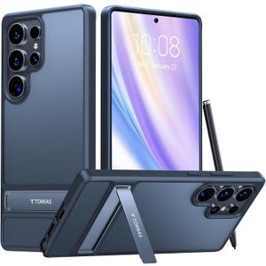 TORRAS for Samsung Galaxy S25 Ultra Case, 12FT Military-Grade Drop Protection Built-in Slim Kickstand Matte Shockproof Cover for S25 Ultra Case, Sleek Grip Finish, Frosted Black