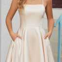 StarAneer Homecoming Dresses 2024 Cocktail Graduation Short Satin Prom Dress with Pocket(Built-in Bra) (Beige, Size 0)