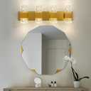 Epinl Gold Bathroom Vanity Light Fixtures - Brushed Gold Vanity Light Bathroom Lighting Fixtures Over Mirror 40W Dimmable Crystal Wall Sconces 4 Light LED Modern Bathrooms Lights 4000K