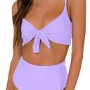 Honlyps High Waisted Bikini Sets for Women Tummy Control 2 Piece Swimsuit Cheeky Coverage Bathing Suit Tie Knot Swim Suit (Large, Light Purple)