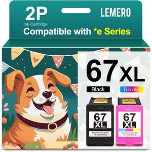 67XL Ink Cartridges Black/Color Combo Pack Remanufactured Ink Cartridge Replacement for HP Ink 67 67XL HP Printer Ink 67 for Deskjet 2752e 2755e 2700 Envy 6055e 6000 Printer, 2-Pack