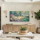 msspart Large Garden Floral Canvas Wall Art for Living Room Pink Flower Garden Nature Green Impressionist Painting, Textured Picture Modern Landscape Artwork Bedroom Home Office Decor 24”x 48”