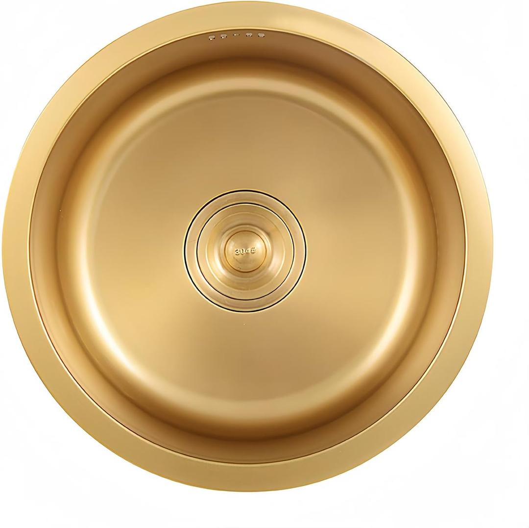 Gold Round RV Sink 14 Inch Undermount Kitchen Single Bowl Sink, SUS304 Stainless Steel Bar Counter Small Sink With Accessories (Gold, 14.2x14.2in)