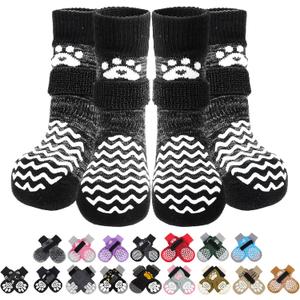 PUPTECK Anti Slip Dog Socks 2 Pairs with Double Grippers for Hardwood Floors, Shoes for Hot/Cold Pavement, Boots & Paws Protectors to Prevent Licking, Traction Booties for Senior Small Dogs