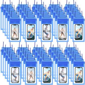 Flutesan 50 Pack Clear Waterproof Phone Pouch Universal Waterproof Phone Case Waterproof Pouch Dry Bag with Lanyard for Water Games Protect(Dark Blue)