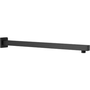 BESy 20 Inches Straight Extended Shower Arm With Flange, Rain Shower Head Extension Arm, Square Rod Head Extender Shower Pipe Extension, Wall-Mounted Matte Black Stainless Steel