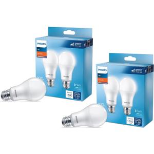PHILIPS LED Basic Frosted Non-Dimmable A19 Light Bulb - EyeComfort Technology - 1500 Lumen - Soft White (2700K) - 14W=100W - E26 Base - Title 20 Certified - Indoor - 4-Pack