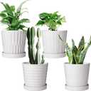 Brajttt Flower Pots - 6 Inch Succulent Pots with Drainage, Indoor/Outdoor Round Planters with Saucer, White Cactus Planters with Hole, 4 Pack