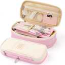 EASTHILL Big Capacity Pencil Pen Case Office College School Large Storage High Capacity Bag Pouch Holder Box Organizer Blue (Pink)