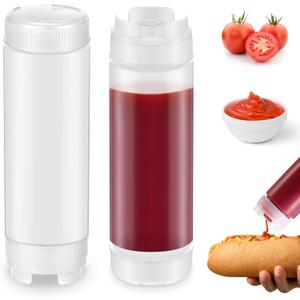 Didaey 2 Pcs 20 oz Inverted Plastic Squeeze Bottles, Refillable Tip Large Valve Dispenser Condiment Squeeze Bottle for Sauces Ketchup Sour Cream Self Sealing Syrup Dispenser for Restaurants (White)