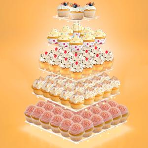 Cupcake Stand with Lights, 5 Tier Cupcake Holder, Light Up Cupcake Stand for 50 Cupcakes, Dessert Table Display Set for Weddings, Christmas, Birthday Parties (Yellow Light)