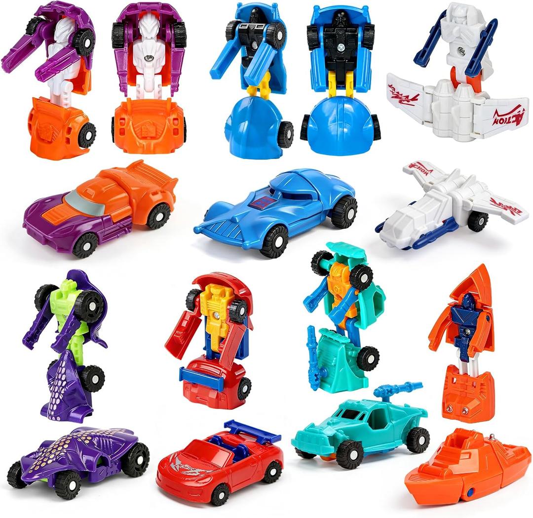 28-Pack Party Favor Gift Mini Transforming Robot Car Toys Bulk with Cards for Kids Transformer Vehicle Toys Party Favors School Classroom Gifts Exchange Goodie Bag Stuffers for Boys and Girls
