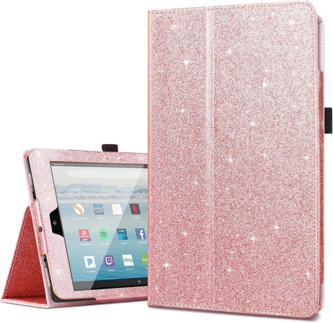 Fingic for Amazon Fire HD 10 Case 2017&2019,for Kindle Fire HD10 2017/2019 Cases,Luxury Sparkly Folio Folding Stand Cover with Holder & Auto Wake/Sleep Smart Case for Fire HD 10 inch Case,Rose Gold (Glitter Pink)