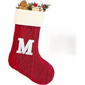 Christmas Stockings with Initials,20 Inches Large Knit Embroidered Letter Red White Christmas Stocking,Monogram Christmas Stocking for Famliy Holiday and Xmas Tree Fireplace (Letter M)