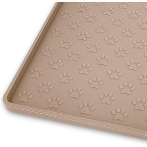 Ptlom Silicone Dog Food Mat Waterproof Pet Feeding Mat with High-Lips, Anti-Slip Dog Bowl Mat for Food & Water, Non-Spill Puppy Feeding Tray for Small, Medium & Large Dogs and Cats, Taupe (18"L x 12"W)