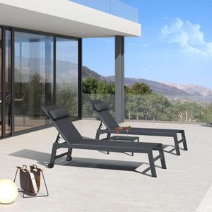 PURPLE LEAF Outdoor Lounge Chair Set of 3 Patio Chaise Pool Lounger Aluminum Frame with Side Table and Wheels for Outside Sunbathing Tanning Recliner Including Pillows Gray (Grey)