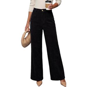 Acelitt Women's Corduroy Pants with Pockets, Black, Size S