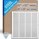 24 x 24 Inch (Duct Opening) Return Air Vent Cover, Louvered Steel HVAC Grille for Wall and Ceiling, White Powder-Coated Rust-Resistant Finish, Decorative Design, Easy to Install