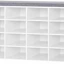 DINZI LVJ Shoe Storage Bench with Cushion, 16-Cubby Shoe Rack, Adjustable Shelves, Multifunctional Shoe Organizer Bench for Entryway, Mudroom, Hallway, Living Room, Bedroom and Garage, White