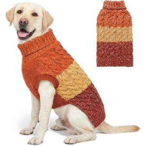 KYEESE Dog Sweater Color Block Dog Sweaters for Large Dogs Boy with Fuzzy Thread Knitted Turtleneck Pet Sweater Fall Winter Dogs Clothes, Brown, XXL (2XL (40-70lbs))