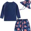 Toddlers Baby Boys' 3-Piece Rashguard Set Kids Bathing Suit Set with Hat UPF 50+ (6-9 Months, Usa Flag)